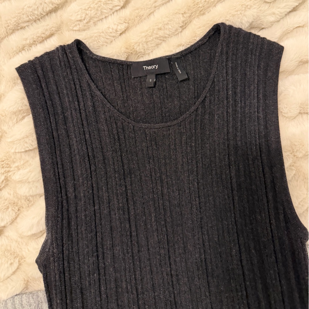 Theory Charcoal Ribbed Knit Top - Picture 3 of 5